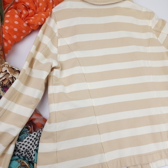 Isaac Mizrahi Cream Tan Stripe Cotton Sweater Blazer Sz S - Picture 3 of 14